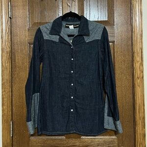 Marvel Denim Button Down Shirt - Black and Gray